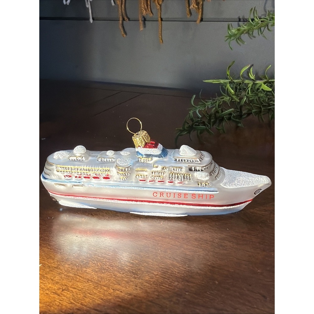 Lrg CRUISE SHIP EUROPEAN BLOWN GLASS CHRISTMAS ORNAMENT CARRIBEAN ISLANDS